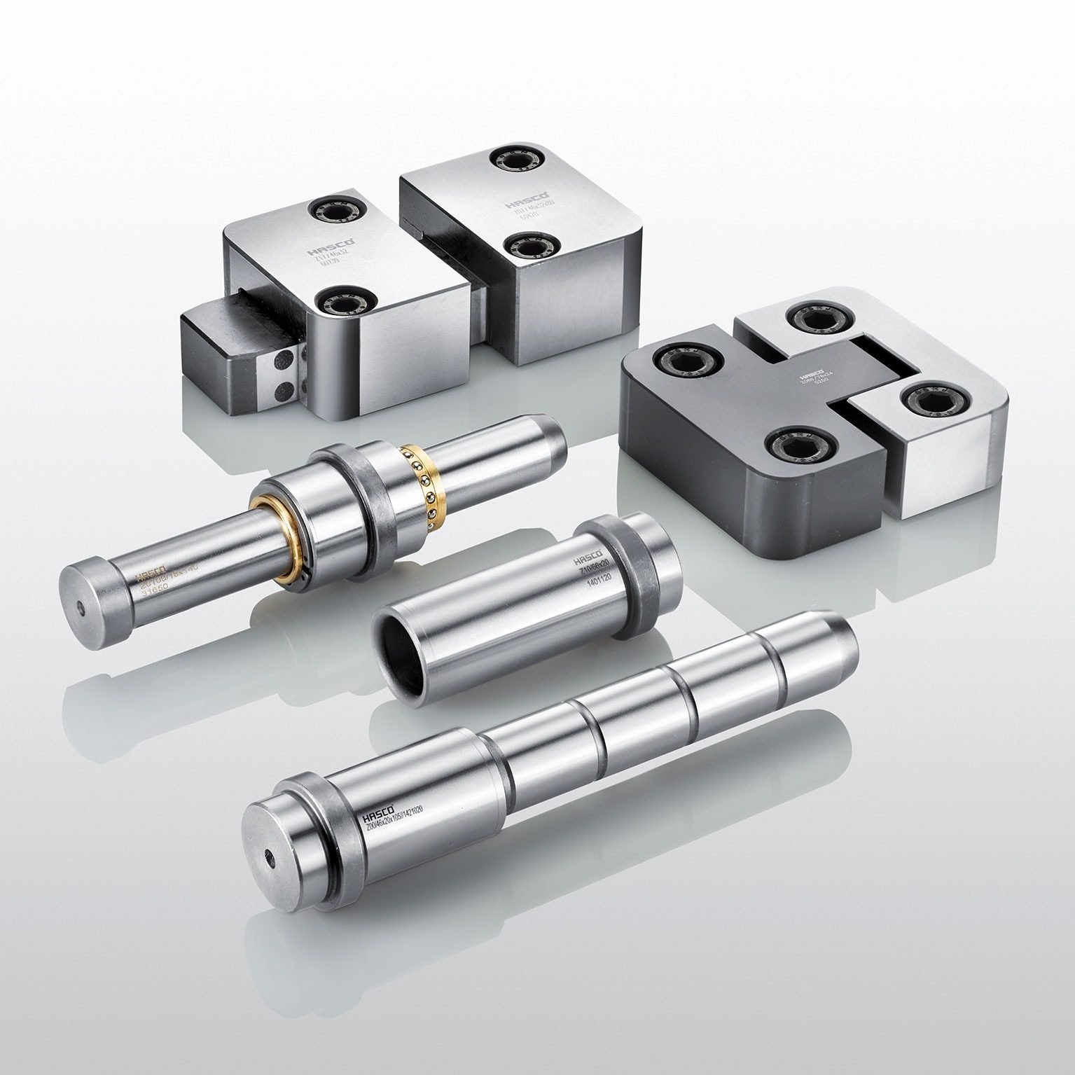 Mould base, guide pins and bushings